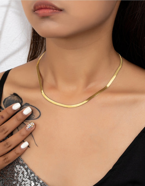 Real gold 18k dipped herrinbone necklace